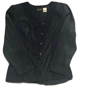 MHM Womans Blazer Size 12  Blue Green Boyfriend Shoulder Pads Color Block Vintag